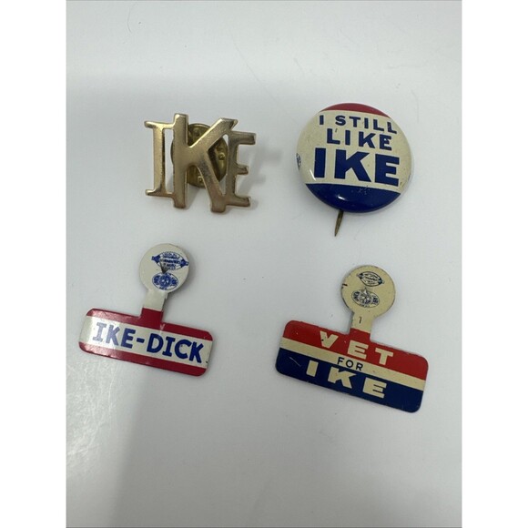 4 Vintage Ike Presidential Campaign Pins Buttons Badges Dick Nixon Vet for Ike - Picture 1 of 6
